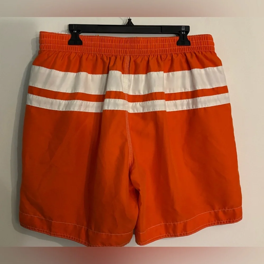 Lanesboro‎ Mens Orange White Elastic Waistband Tie Front Lined Swim Trunk Large